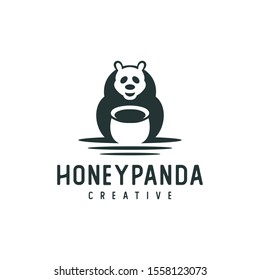 panda logo and honey silhouette, vector illustration of animal design