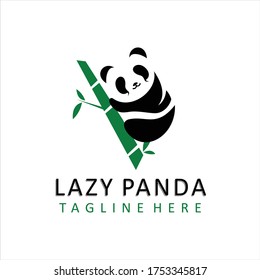 Panda logo icon with trees logo design template. Lazy panda in trees logo design vector.