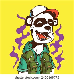panda logo illustration funky happy streetwear clothing model vintage retro psychedelic character design