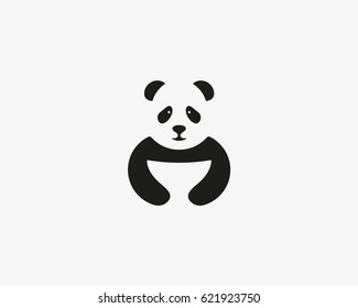 Panda logo symbol design. Asian food vector icon logotype. Wok negative space creative symbol