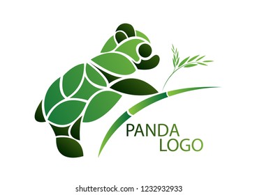 Panda logo vector on the green bamboo