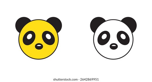 Panda Logo Vector Set – Minimal Yellow, Black and White Panda Face Silhouette Logo, Cute Animal Head Clipart, Wildlife Mascot Graphic for Branding, Print, Sticker, and Design Template