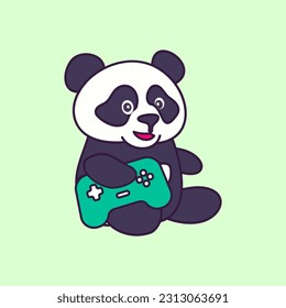 Panda logo,.Panda holding game console icon. Flat cute and funny panda cartoon for kids education and children and shirt design