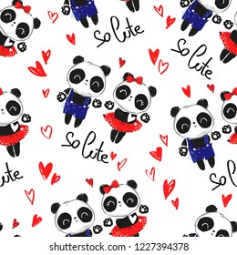 Panda love background vector illustration. Design for Textiles