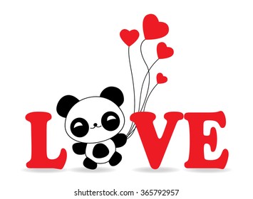 panda with love balloon