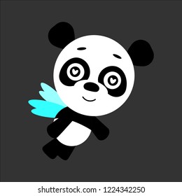 Panda in love. Cute cartoon character. Gray background. Flat design. Vector illustration