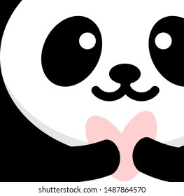 Panda in love declares love and gives a heart or valentine. Portrait of a panda with heart in paws. Greeting card for lovers, vector illustration.