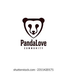 Panda and love for kids cute logo. with a panda head forming a heart
