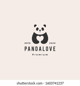 panda love logo hipster retro vintage vector icon illustration	