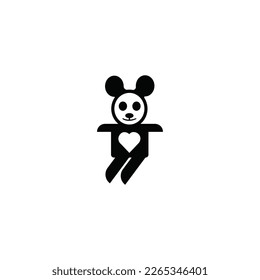  Panda love logo vector icon illustration