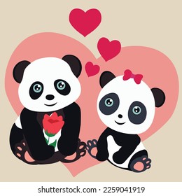 panda love on the background of the heart