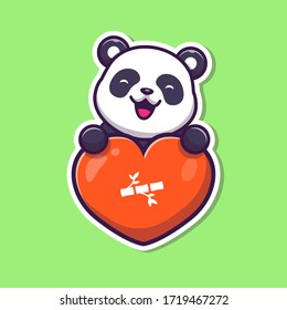 Panda Love Vector Icon Illustration. Animal And Big Heart Icon Concept Isolated Premium Vector. Flat Cartoon Style 