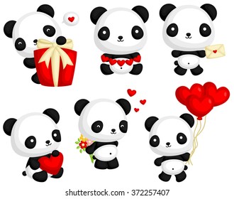 Panda in Love Vector Set