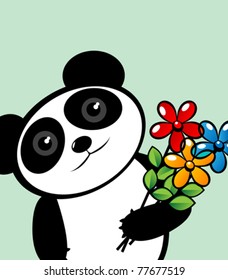 Panda lover with flowers, editable graphic illustration with room for your text