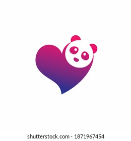 logo de panda lovers con concepto de corazón