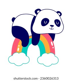 Panda Lying On Rainbow Vector Illustration