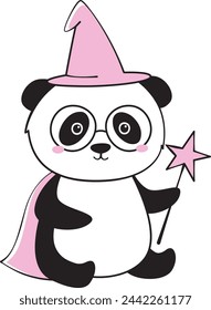 Panda Magician Doodle Vector Illustration