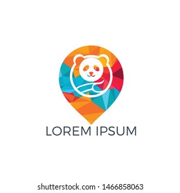 Panda and map pointer logo design. Panda locator logo design. Animal place icon.