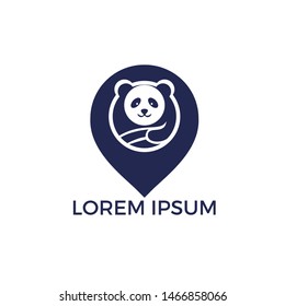 Panda and map pointer logo design. Panda locator logo design. Animal place icon.