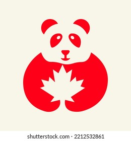 Panda Maple Logo Negative Space Concept Vector Template. Panda Holding Maple Leaf Symbol