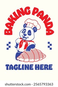 Panda Mascot Baking in retro style illustration