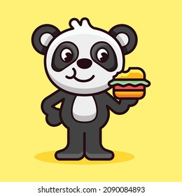 Panda Mascot Eat Burger Illustration