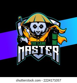 panda mascot esport logo design with master style character for gamer and sport