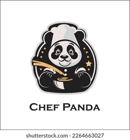 Panda mascot logo design for Chinese cuisines depicting panda cooking noodles. Suitable for print, Pantone colors used.
