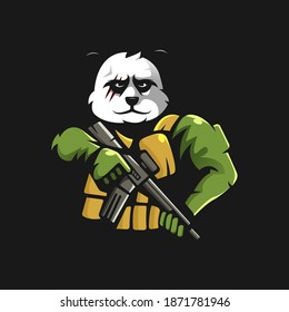 Vector de diseño del logotipo de la mascota Panda con un estilo de ilustración moderno para la impresión de insignias, emblemas y camisetas. Ejército Panda para equipo deportivo