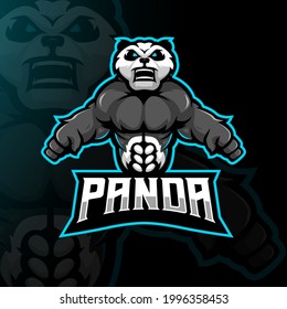 Panda mascot logo design vector with modern illustration concept style for badge, emblem and t-shirt printing. Muscular panda illustration for sport, gaming or team