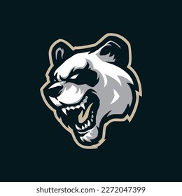 Vector de diseño del logotipo de la mascota Panda con un estilo de ilustración moderno para impresión de insignias, emblemas y camisetas. Ilustración enojada de la cabeza del panda para el equipo deportivo y deportivo.