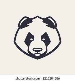 Panda mascot vector art. Frontal symmetric image of panda bear looking dangerous. Vector monochrome icon.