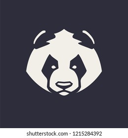 Panda mascot vector art. Frontal symmetric image of panda bear looking dangerous. Vector monochrome icon.