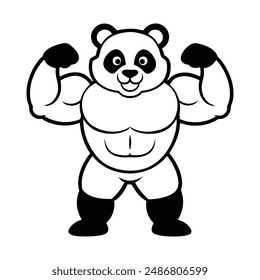 Panda mascot vector art illustration muscle line art illustration