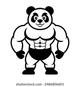 Panda mascot vector art illustration muscle line art illustration