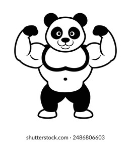 Panda mascot vector art illustration muscle line art illustration