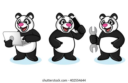 Panda Mascot Vector with laptop, phone and tools