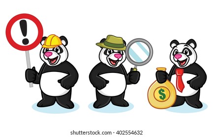 Panda Mascot Vector with money, sign and magnifying glass
