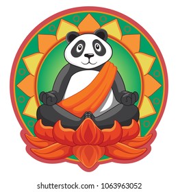 Panda meditates in the lotus. Vector drawing.