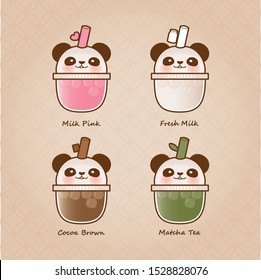 Panda milk tea illustration. Bubble tea cute.