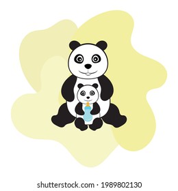 Panda mom and baby. Mom and I. Vector illustration for Mother's Day or Father's Day. The illustrations can be used to decorate a children's room, party invitations. 