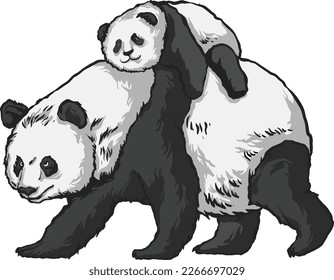 Panda mom and her child Drawings Animals wildlife Colorful Nature beauty Family