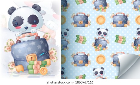 Panda with money - seamless pattern. Vector eps 10