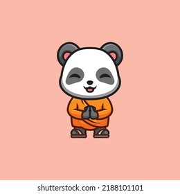 Panda Monk Cute Creative Kawaii Cartoon Mascot Logo