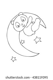Panda and Moon. cartoon style,