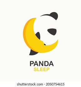 Panda With Moon Sleep Logo Design Template. Modern Design. Panda Logo. Vector Illustration
