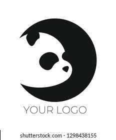 Panda in the moon. Vector illustration with panda. Panda logo. Children's logo. Logo for a shop, cafe, art space, school, kindergarten.