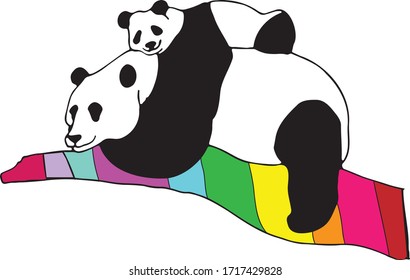 Panda Mother and Child on Rainbow Branch
