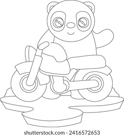 Ilustración de arte gráfico para vectores de animales de motocicleta Panda