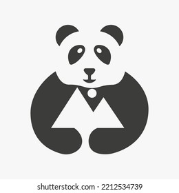 Panda Mount Logo Negative Space Concept Vector Template. Panda Holding Mount Symbol